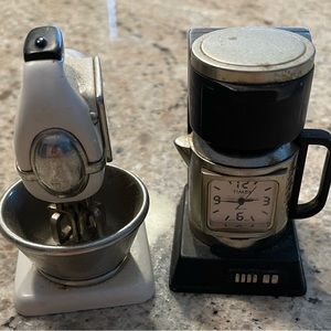 2 vintage kitchen clocks-coffee maker & mixer